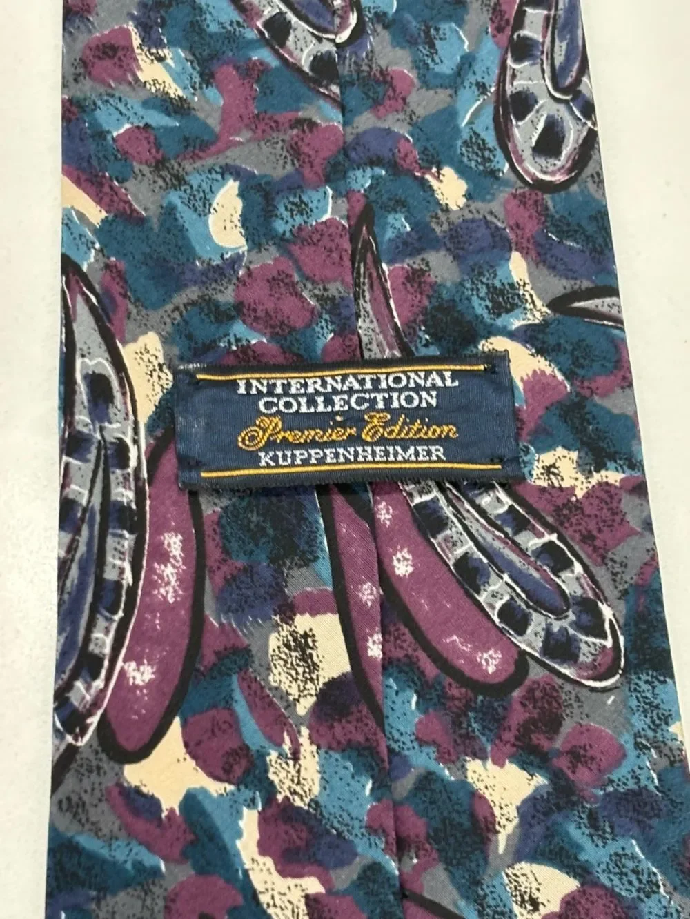 Vintage Kuppenheimer Premier Teal Blue Purple Paisley Abstract Pattern Silk Tie